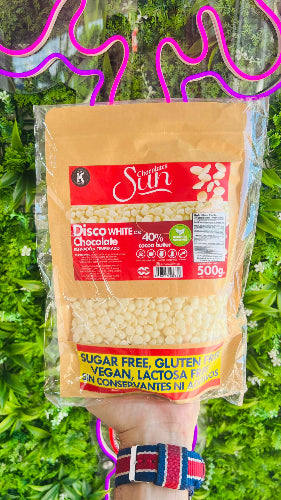 Gotas choco blanco Erithritol monkfruit Sun 500 gr